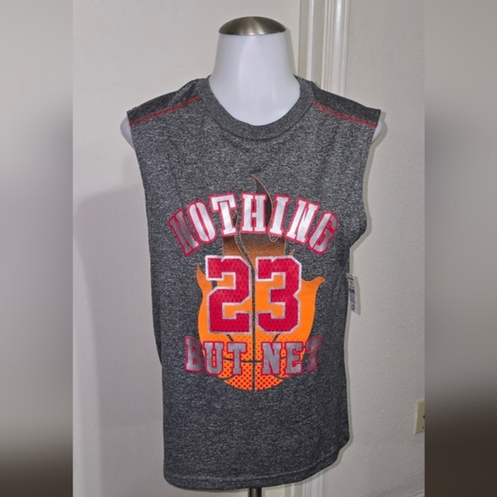 Quad Since 1976 Gray Sleeveless Womens Tank Shirt with Red and Orange Print